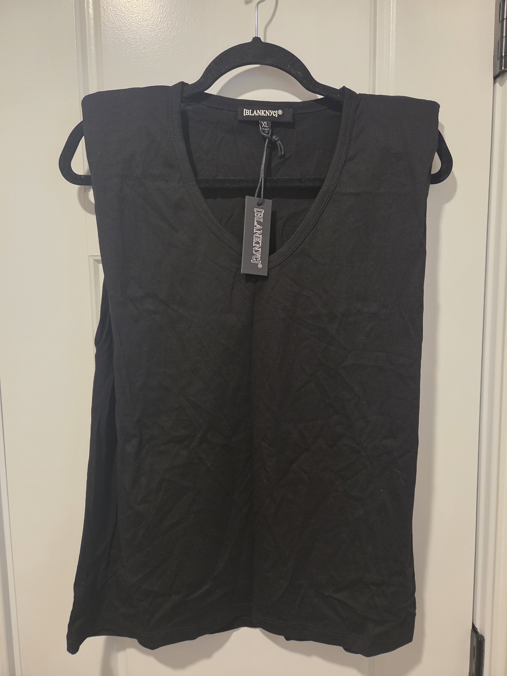 Blank NYC Black Shoulder-Padded V-Neck Tank XL